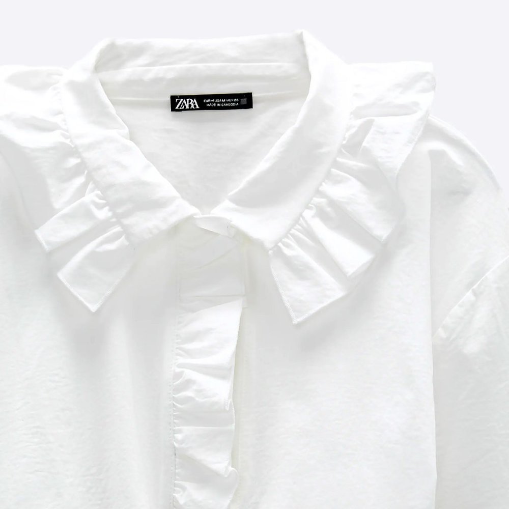 NEW Zara White Ruffled Collar Blouse Shirt Top M - Picture 6 of 8
